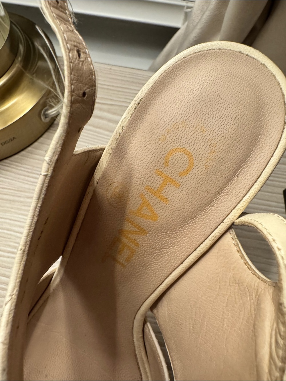 CHANEL Cream Platform Wood Block Slingback Heels CC LOGO - Picture 8 of 15